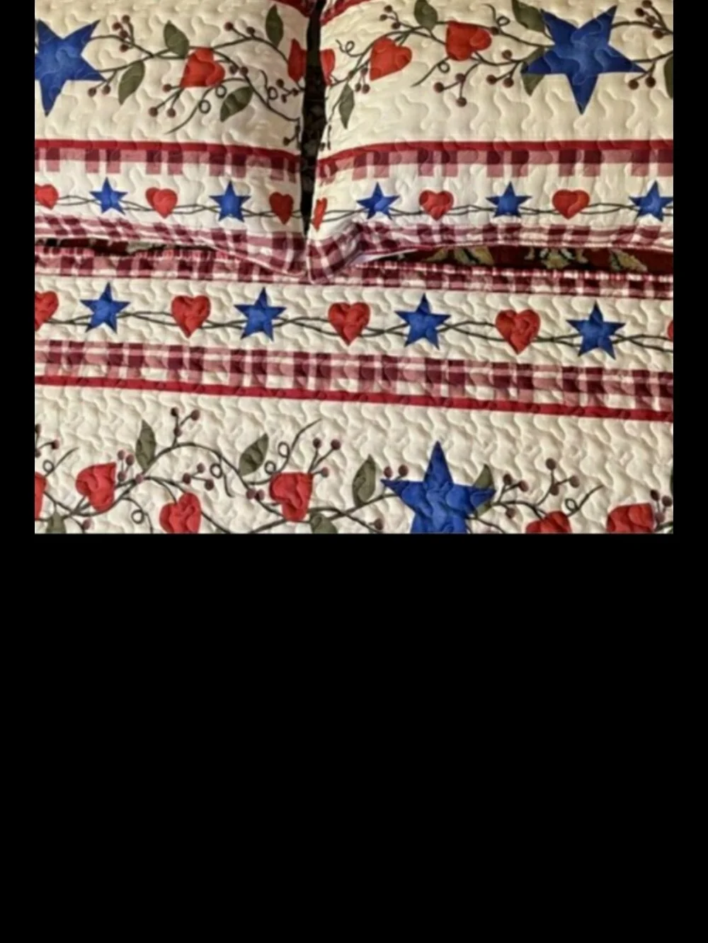 Primitive Country Star & Heart Quilted Bedding - Red, Blue, Cream